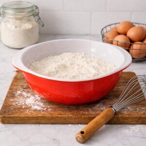 Vintage 024 Red Pyrex Casserole Dish, 2 Quart Baking Dish or Glass Mixing Bowl